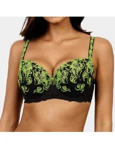 Sujetador push up negro y verde fluorescente Sanita