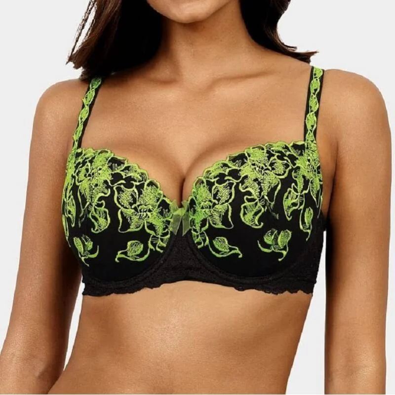 Sujetador push up negro y verde fluorescente Sanita