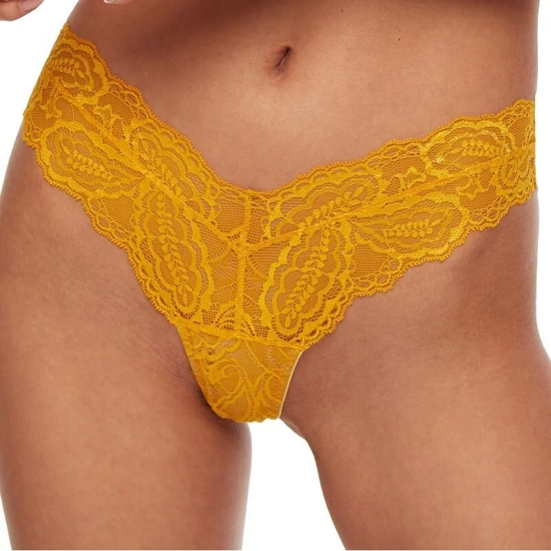 Tanga efecto piernas largas de encaje amarillo mostaza Sun Kiss