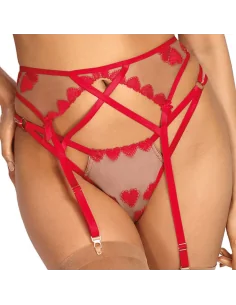 Liguero sensual y sexy con bordado de corazones Sento rojo