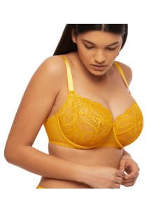 Sujetador para pecho grande de encaje amarillo mostaza Sun Kiss