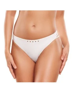 Tanga tacks V-103 en tono blanco brillante, decorado con tachuelas en la parte delantera.