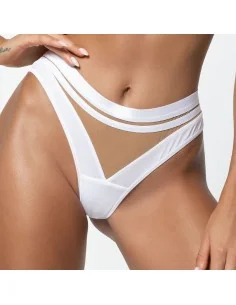 Tanga brasileña transparente combinada con satén