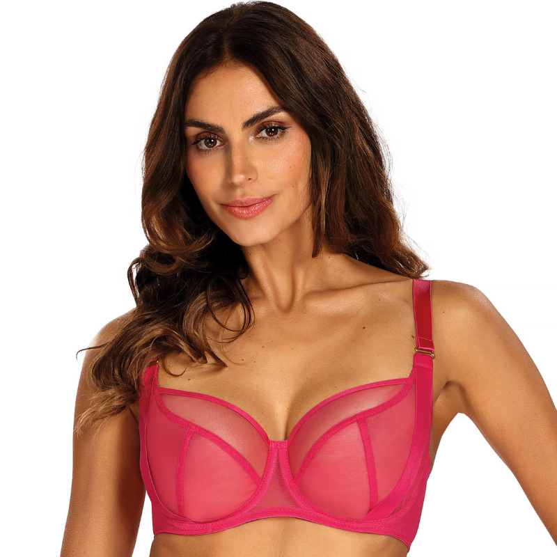 Sofisticación con nuestro Sujetador Balconete Pryma Pink Neón transparente sin relleno.