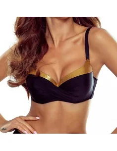 Bikini top para mujer color negro con detalle en color oro en el escote Esther gold