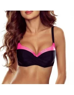 Bikini Top para mujer color negro con detalle en color oro en el escote Esther fuchsia glitter