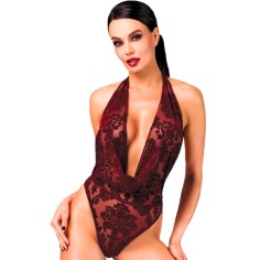 Body Kiss Me Kink Royal a con malla elástica transparente y acabado flocado en color burdeos | Elakokette