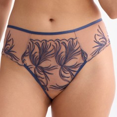 Braga brasileña Palmer “Azul tormenta” (bordado azul sobre base beige) | Elakokette